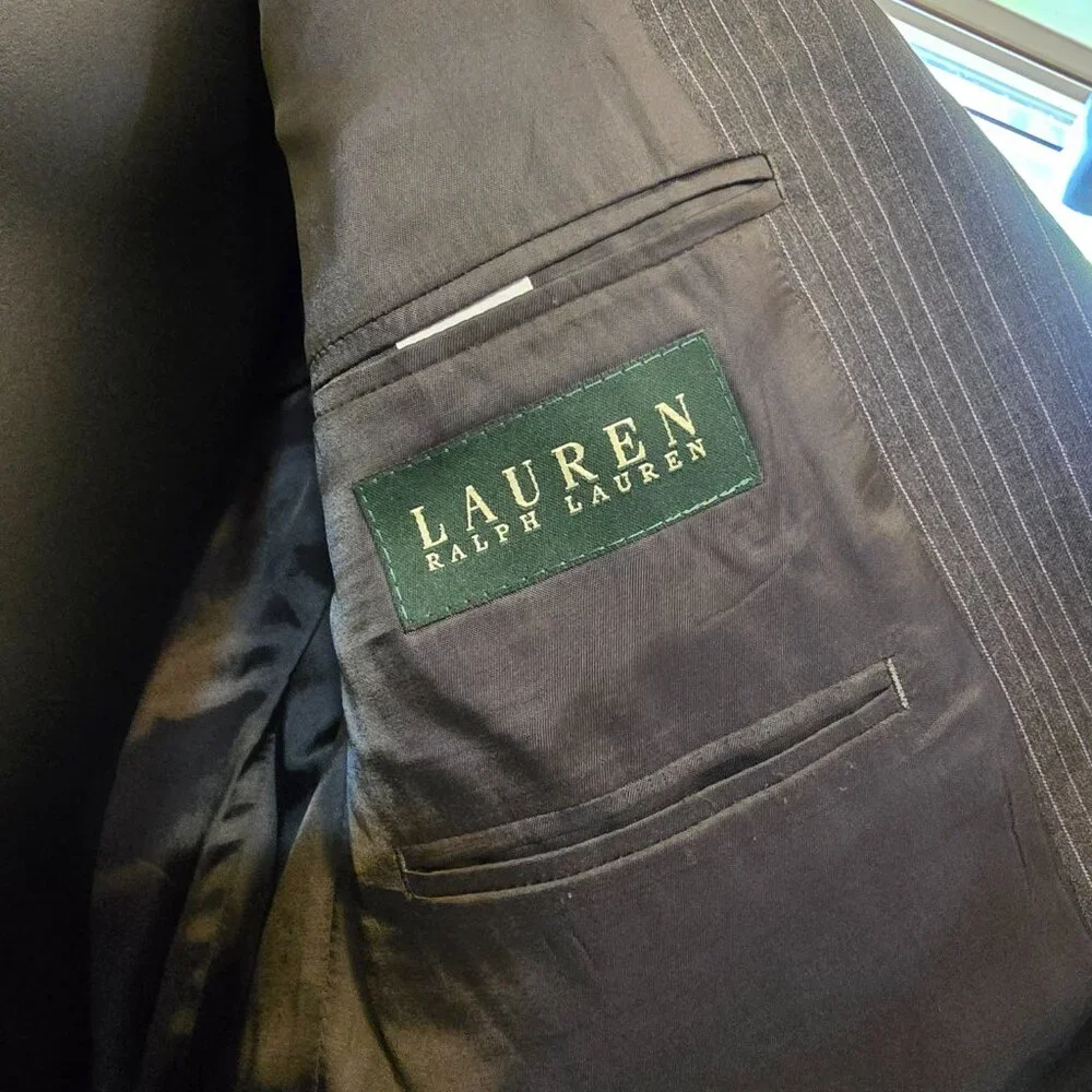 LAUREN RALPH LAUREN Men's Wool Charcoal Pinstripe Suit Jacket Blazer sz 42L